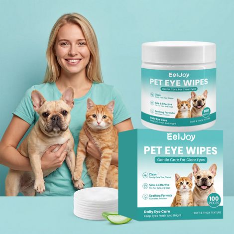 Lingettes nettoyantes douces pour chiens et chats, usage quotidien pour éliminer les taches de larmes et la saleté -- 100 PIÈCES (1/5)