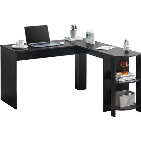L-shaped Computer Desk,130 x 140 x 72 cm Corner Desk with 2 Shelves Storage, Black (1/5)