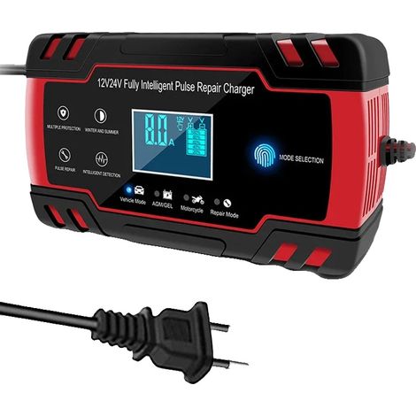 Cargador de batería para coche, funcionamiento automático, pantalla digital inteligente, UE Rojo (1/2)