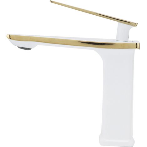 Robinet de lavabo en cuivre avec mitigeur eau chaude/eau froide et poignée longue monotrou pour salle de bain G1/2