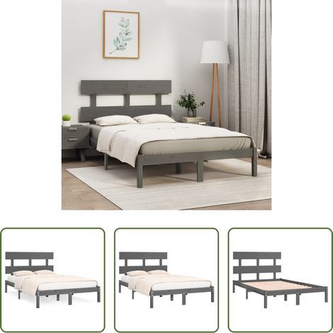 Sommier en bois - Cadre de lit sans matelas gris 200x200 cm bois massif (1/5)