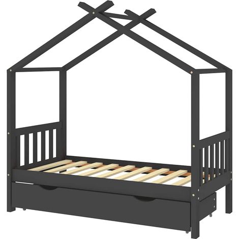 Lit Adulte - Lit Contemporain - Cadre de lit enfant avec tiroir gris foncé pin massif 80x160 cm fr26368 (1/5)