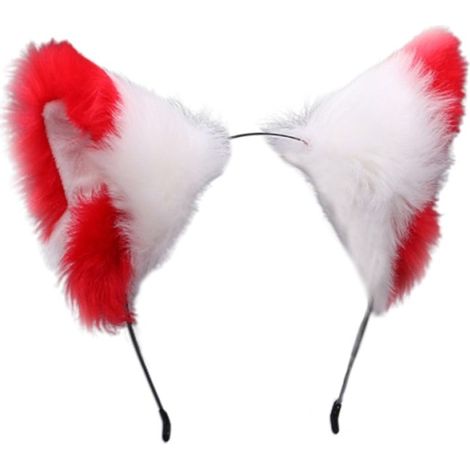 Niedliches, flauschiges Katzen-Fuchsohren-Cosplay-Anime-Fellstirnband – weiß und rot (1/3)