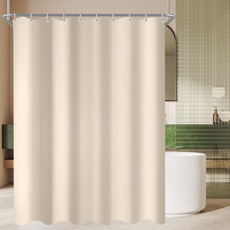 Rideau de douche, 160 x 200 cm, Beige, Ourlet lesté, Textile anti-moisissure, Imperméable, Lavable en polyester - Rideaux de bain pour salle de bain, Baignoire avec 10 anneaux de rideau de (1/5)