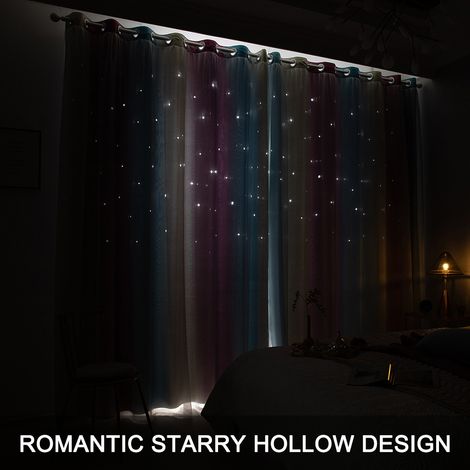 Tende oscuranti a stella di alta precisione, 2 pezzi, per la camera da letto delle bambine, soggiorno, finestra a doppio strato colorata. (1/5)