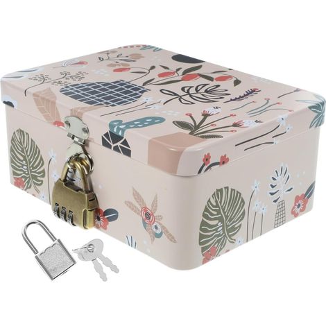 Metal Storage Box, Small Tinplate Desktop Storage Box, with Lock and Key, Rounded Edges, Vintage Chic Style, for Small Items and Jewelry, Wedding (1/5)