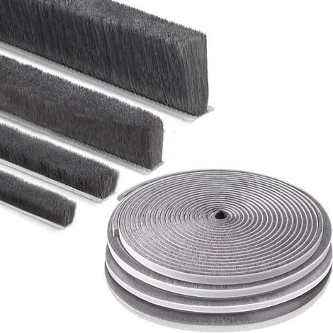 Burlete de cepillo impermeable de 23 mm x 10 m, gris, burlete aislante para ventanas y puertas de vidrio. (1/5)