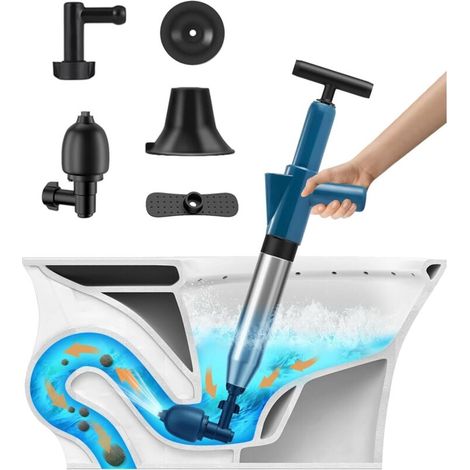 Déboucheur de Toilette à Air Comprimé, Déboucheurs Ventouses avec Baromètre, Ventouse Deboucheur WC avec 3 Têtes de Piston et Gonfleur, Débouchage pour Toilette, Évier, Baignoire