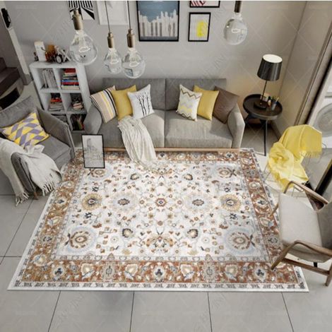 Waschbarer Teppich für Wohnzimmer, Vintage-Boho-Stil, Queen-Size, dünner Teppich, Vintage-Blumendruck, Innenteppich, Schlafzimmer, Küche, Bauernhaus