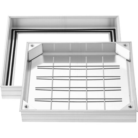 Plaque d'Égout avec Cadre 40x40 cm, Couvercle de Regard Encastré Invisible, pour Inspection de Drainage Bouche d'Égout Trottoir Jardin, Couvercle de Fosse Septique Carré, en Alliage d'Aluminium (1/5)