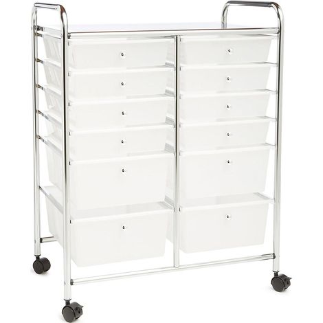 Carrello Cassettiera Multiuso Acciaio Casa Ufficio Estetista 12 Cassetti Bianco (1/4)