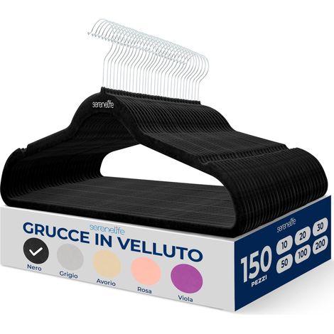 SereneLife Grucce Appendiabiti Antiscivolo in Velluto, Mega Confezione, 150 Stampelle Armadio, Set di Grucce Resistenti con Gancio Ruotabile a 360 Gradi, Appendiabiti per Maglioni, Felpe, Abiti (1/5)