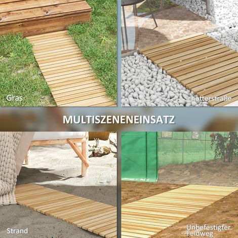 Marchepied pliable pour extérieur, résistant aux UV, en bois d'épicéa naturel, 120 x 47 x 1 cm, escabeau déroulant de jardin (1/4)