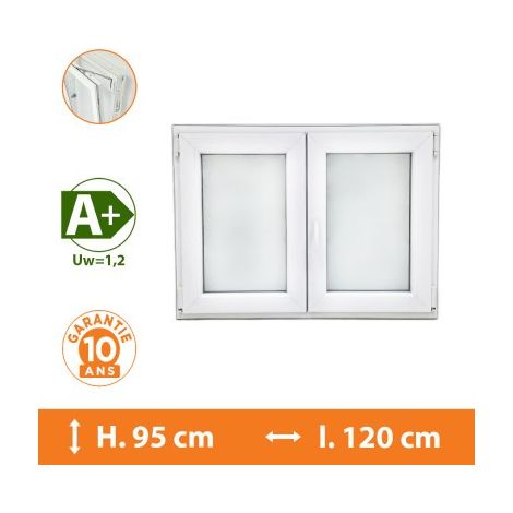 Direct Fenêtres – Fenêtre PVC 2 vantaux blanc – H.95 x l.120 cm – Double vitrage 4/16/4 – Isolation thermique A+ – Ouverture oscillo-battante