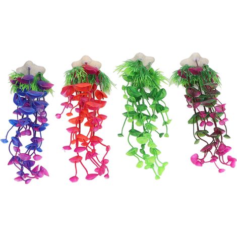Plantes artificielles réalistes et colorées pour aquarium (lot de 4) - Décorations pour aquarium domestique ou de bureau (1/5)