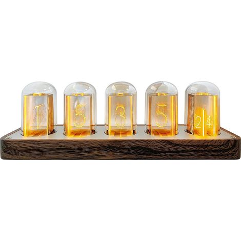 Horloge électronique LED à tube lumineux 5 couleurs RVB - horloge à tube rétro moderne en bois alimentée par USB - Décoration d’intérieur (pas de montage requis) (1/5)