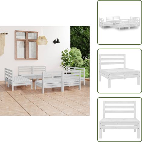 8-tlg. Garten-Lounge-Set Weiß Kiefer Massivholz - Gartenmöbeln - Loungesessel - Gartenloungeset - Rattan Möbel - Outdoor Furniture