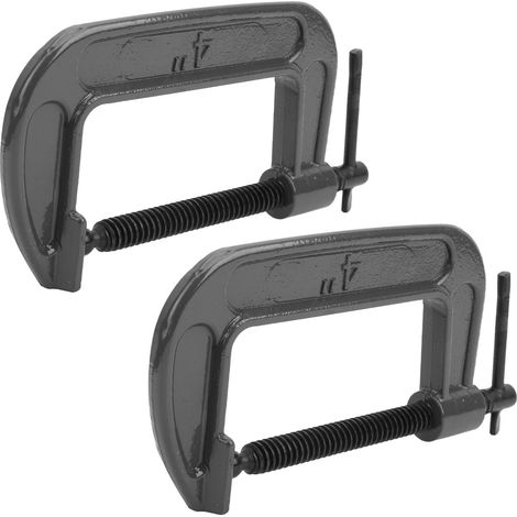 Lot de 2 serre-joints en G, type C, en acier malléable, pour le travail du bois, robustes et fixes. (1/5)