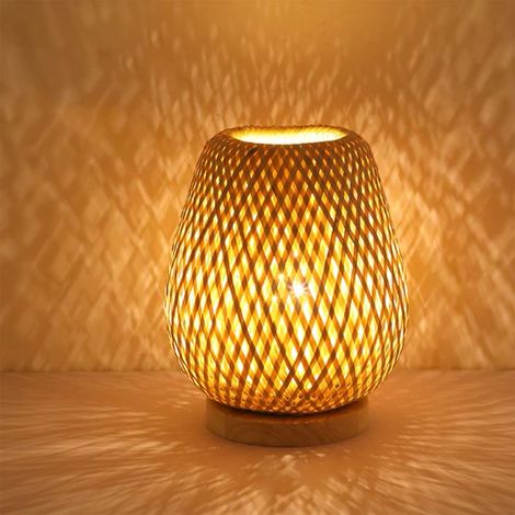 Lampada da tavolo in bambù fatta a mano - Lampada da tavolo in bambù - Illuminazione decorativa da tavolo - Luce notturna per camera da letto, 20x23cm