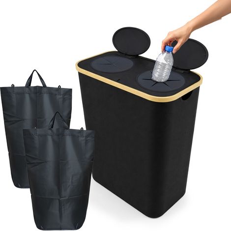 Relaxdays Pfandflaschen Sammelbehälter, 170 L, bis 100 Flaschen, 2 Beutel, Flaschensammler für Glas & Plastik, schwarz
