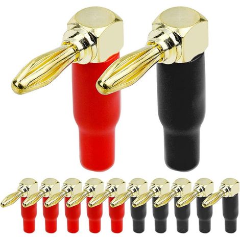 12 90-Grad-Bananenstecker, 4 mm L-förmige, vergoldete Bananenstecker aus reinem Kupfer für Lautsprecherkabel, (1/4)