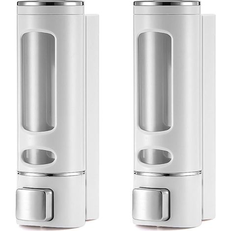Wall-mounted soap dispenser 400 ml (2 units) – Push-button type – ABS material – Screws included (white) (1/5)