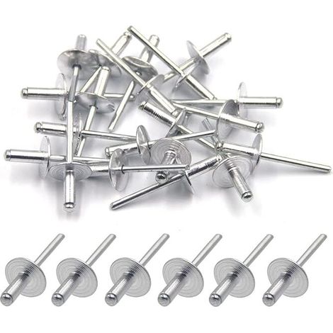 50pcs Rivets aveugles en aluminium avec large bride 5mm x 13mm, paquet de 50 (argenté) (1/4)