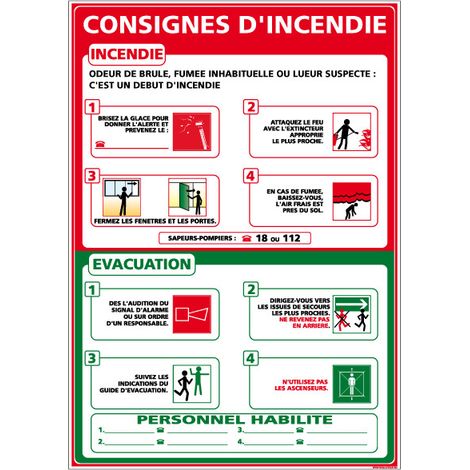 Panneau CONSIGNES INCENDIE à compléter – Adhésif – 210 x 300 mm
