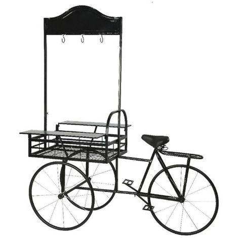Espositore decorativo bicicletta con tavolino e portapiante 168 × 92 × H200 cm nero e blu