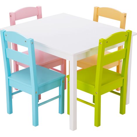 COSTWAY Kids Table & 4 Chairs Set Wooden Activity Table Table Furniture-Colorful (1/5)