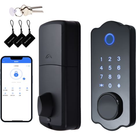 Serrure de porte intelligente 5 en 1, résistante à l'eau, automatique, pour application TTlock, carte IC, 150 Codes, empreintes digitales électroniques, avec levier de poignée avant (1/5)