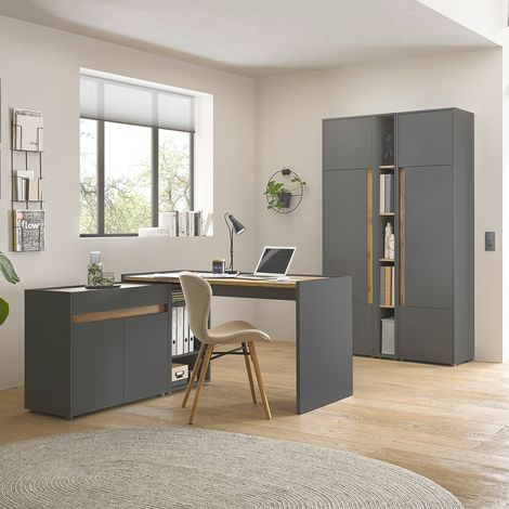 Büromöbel Set anthrazit mit Eiche CRISP-61 modern 6-teilig mit Schreibtisch (1/5)