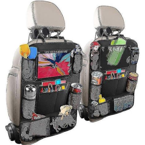 Lot de 2 organisateurs de siège arrière pour enfants avec grandes poches et compartiment pour tablette iPad. Protection imperméable contre les coups de pied pour siège auto. (1/3)