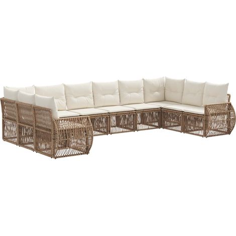 Gartensofa-set 10 pcs Beige und Cremeweiß Poly-Rattan vidaXL