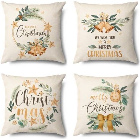 décoration de Noël Ensemble de 4 housses de coussin de Noël, coussins décoratifs, coussins de canapé, pour salon, bureau, extérieur, café, 45 x 45 cm cadeau de Noël (1/5)