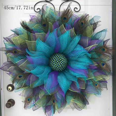 Guirlande En Forme De Paon - Couronne Décorative En Rotin Artificiel - Pour Porte Mur Ou Intérieur - Fêtes D'Automne Et De Fin D'Année - Diamètre 45 Cm (1/5)