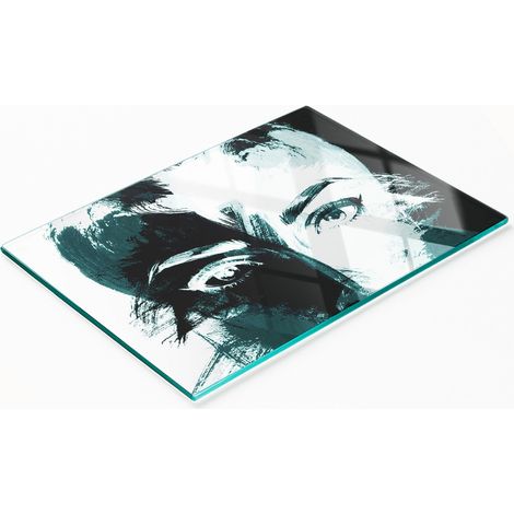Tabla de cortar de cristal para cocina con estampado abstracto de mujer, 80x52 cm. (1/5)