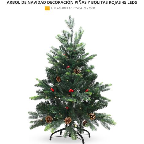 Arbol de Navidad Decorativo con bolitas rojas y piñas 90cm 45leds (1/5)