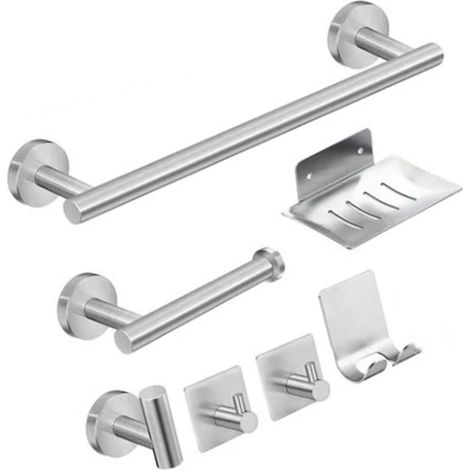 Set di 7 accessori per il bagno: portasciugamani a parete, portarotolo, gancio per asciugamani, kit di accessori per il bagno.