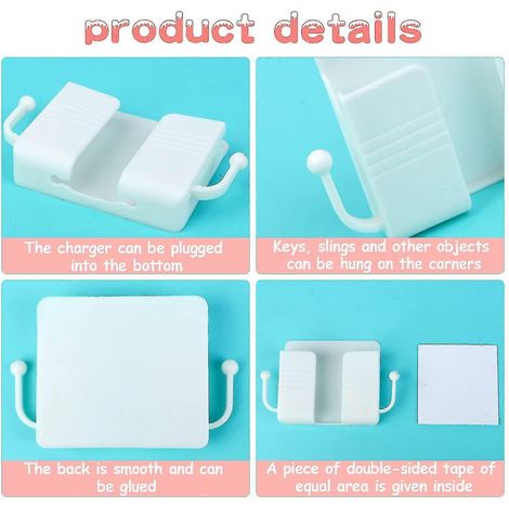 Lot de 5 supports muraux pour téléphone, adhésifs et munis de crochets. (1/2)