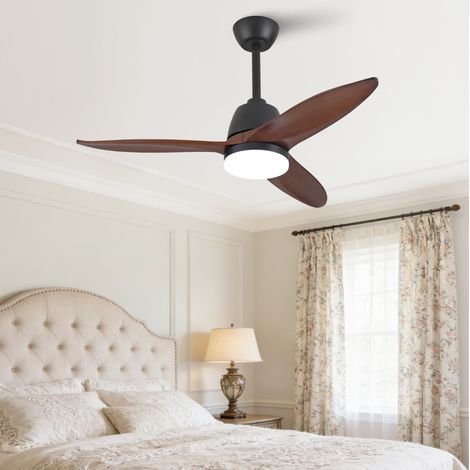 Ventilateur de plafond 106.7 cm noir et noyer foncé en bois massif avec LED dimmable et moteur DC réversible (1/5)