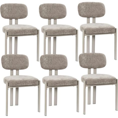 Lot de 6 chaises assise et dossier rembourré et tissu toucher doux taupe pieds métal design - STUBBY (1/5)