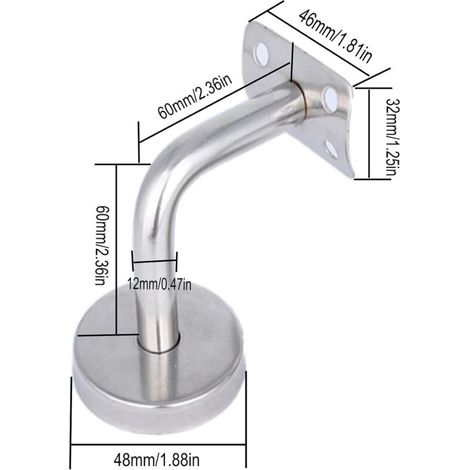 Staffe per corrimano da parete, staffe per corrimano per scale in acciaio inox, supporti a parete, staffe per corrimano per ringhiere delle scale, staffa a parete per parapetto color argento, 4 pezzi (1/4)