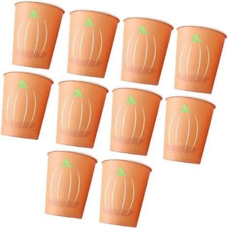 Lot de 10 gobelets en papier jetables décorés sur le thème d'Halloween, motif citrouille, élégants et modernes, pour la vaisselle de restaurant et de cuisine.-Orange