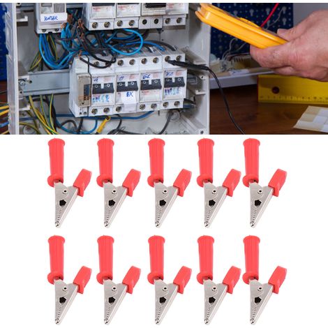 J.60046 Pince de test tout cuivre à ouverture de 10 mm avec insert de 4 mm à l'extrémité - Vendue par paquets de 10 (rouge) (1/5)