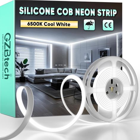 Ruban LED COB 2m Blanc Froid - Silicone Étanche IP65 - Lumière Continue Dimmable - Intérieur Extérieur Cuisine TV - 286 LED/m (1/5)