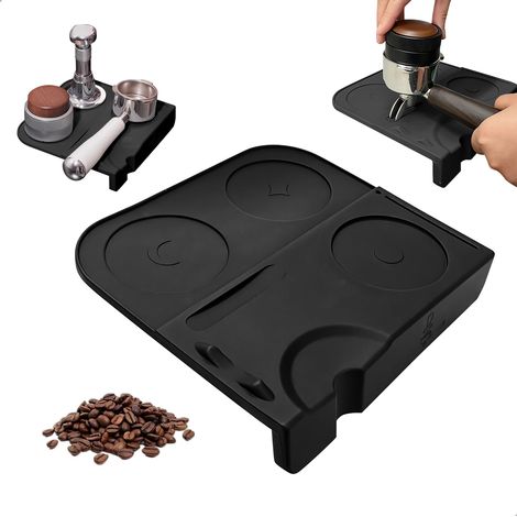 Tapis Tassage Tamper Café en Silicone Alimentaire Antidérapant Avec Protection Bord de Table Coin 90° pour Porte-Filtre Espresso Machine à Café Tapi Barista Noir (1/5)