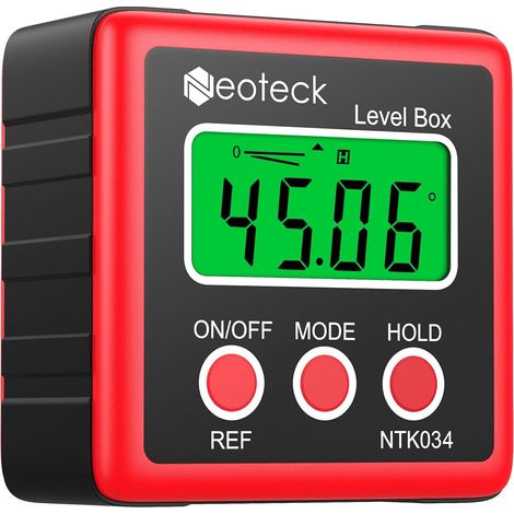 Digital Angle Finder - High-Precision Magnetic Goniometer ±0.1°, Backlit Display, Aluminum Housing, Angle Measuring Tool for Construction Sites, Carpentry, and Garages - Red (1/5)
