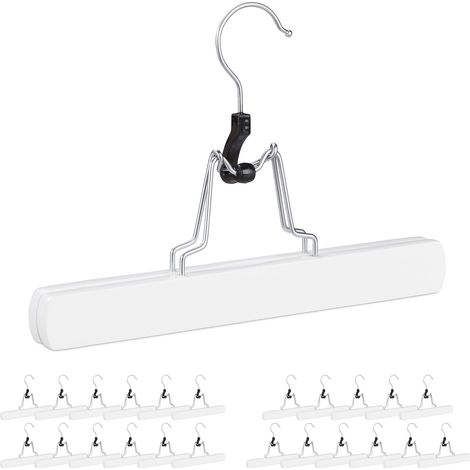 Set of 24 Relaxdays Wooden Trouser Hanger, 360° Swivel Hooks, Felt Protectors, HWD: 17x25x2.3 cm, Pants Holders, White