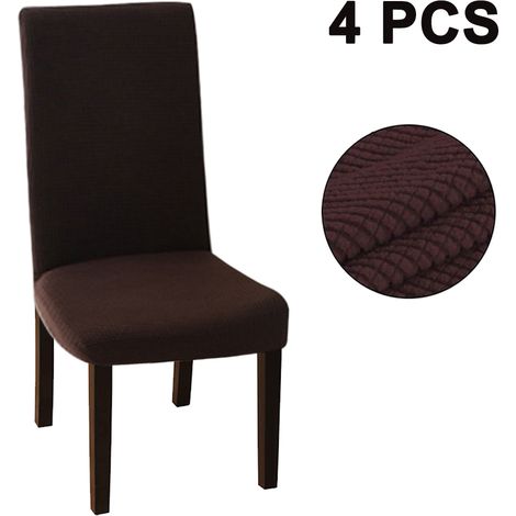 Lot de 4 housses de chaise extensibles classiques - imperméables, marron foncé (1/5)